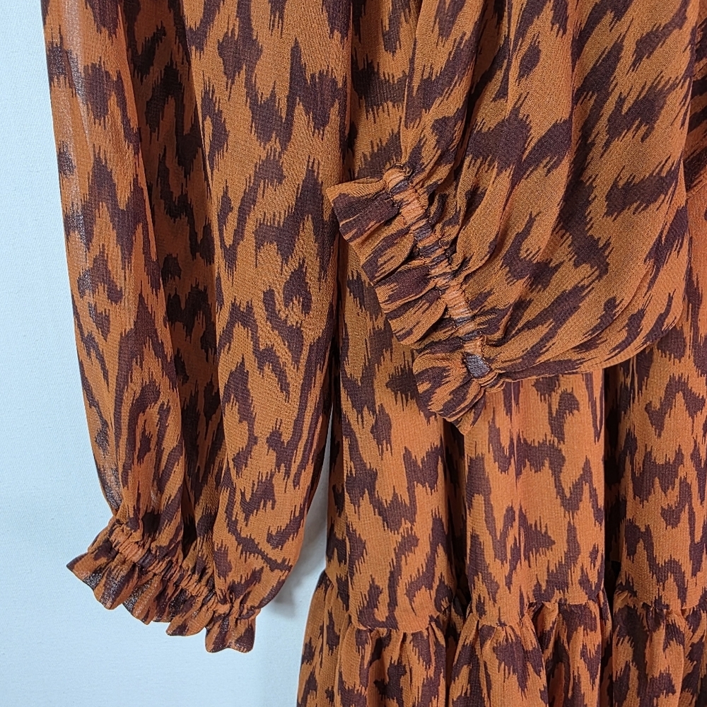 Wilfred Aritzia Rosalyn Abstract print tiered puff long  sleeves chiffon Dress - Picture 9 of 16